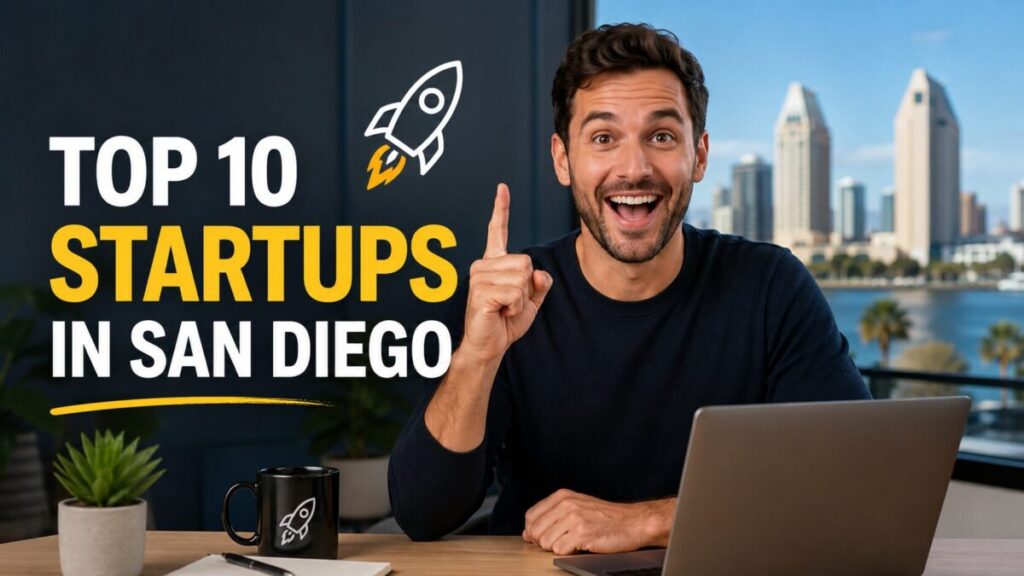 This image shows "Top 10 Startups in San Diego."